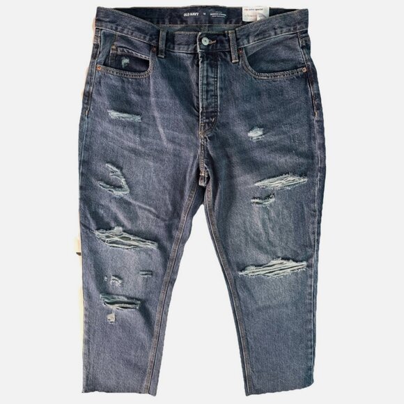 NWT Old Navy High Rise Slouchy Straight Crop Distressed Jeans Womens 12 Blue - Picture 1 of 7